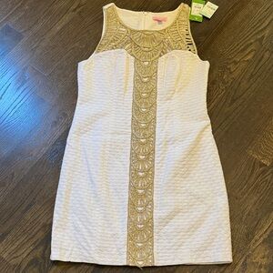 Lilly Pulitzer White Shift Dress with Gold Accents
